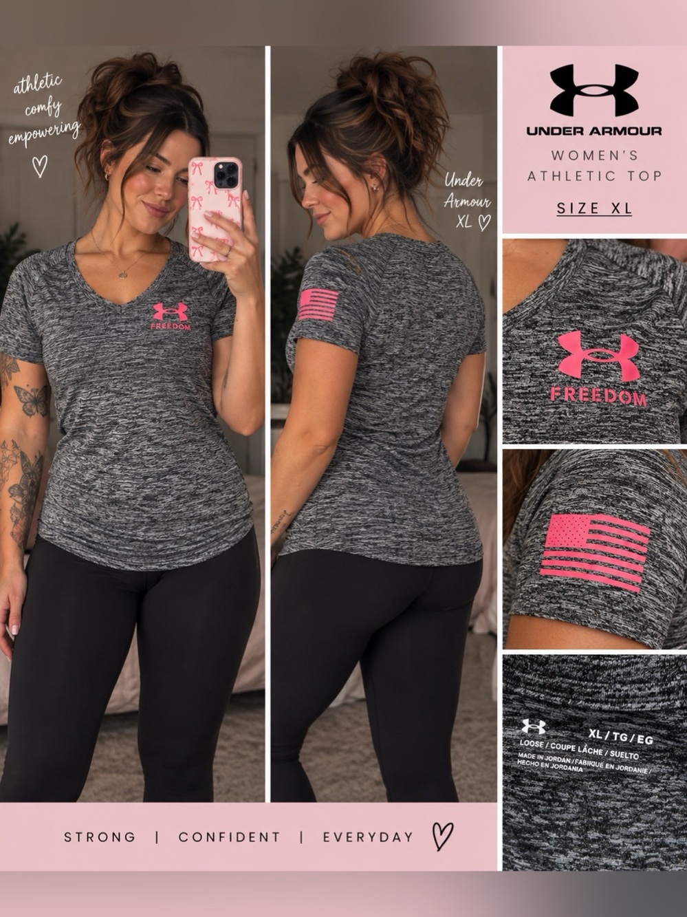 Under armour athletic top hot pink v neck